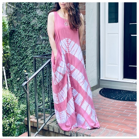 #07 Tie Dye loose fit sleeveless pockets maxi dress - Picture 6 of 8